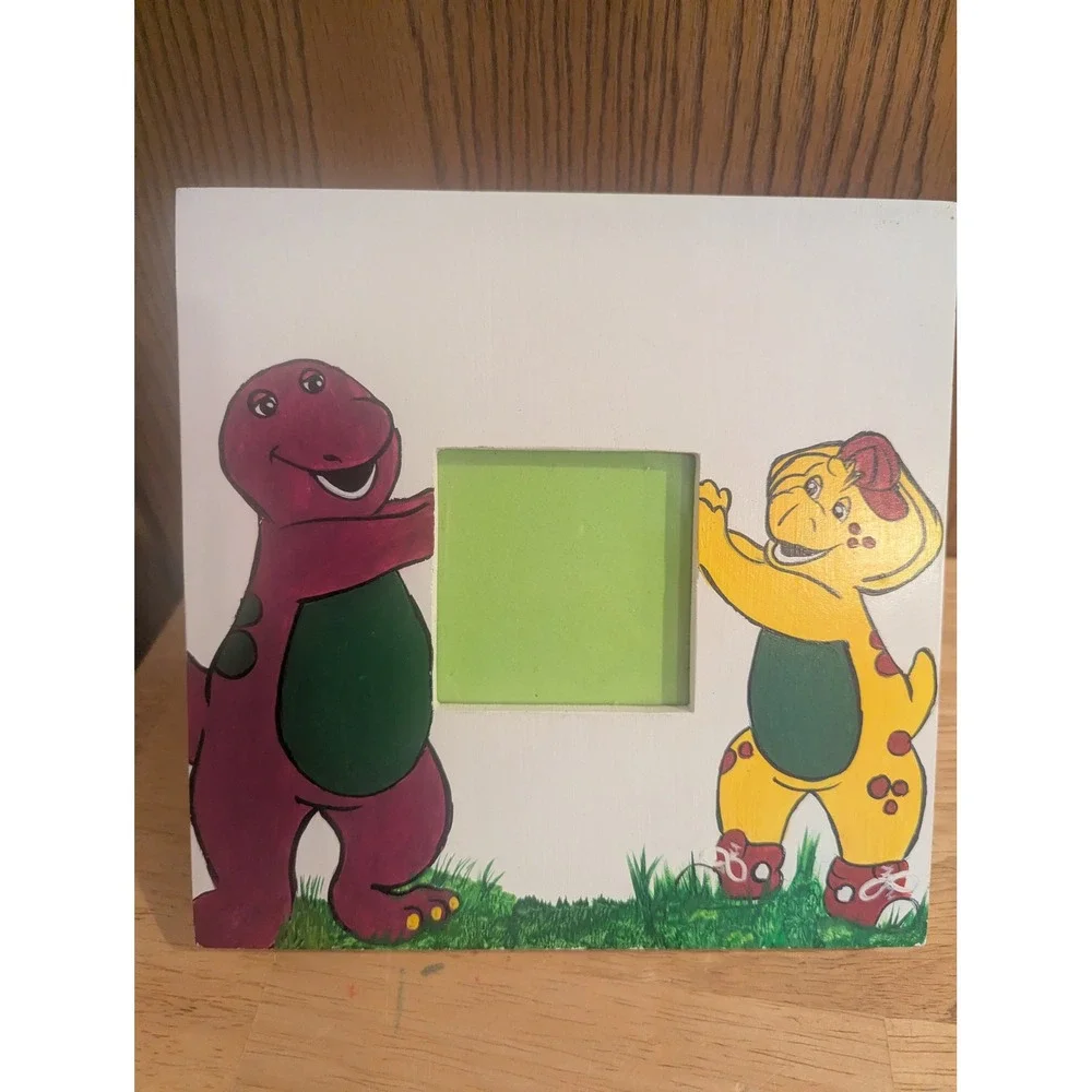 Vintage Barney and Baby Bop Hand Painted Wood Picture Frame Bedroom Decor